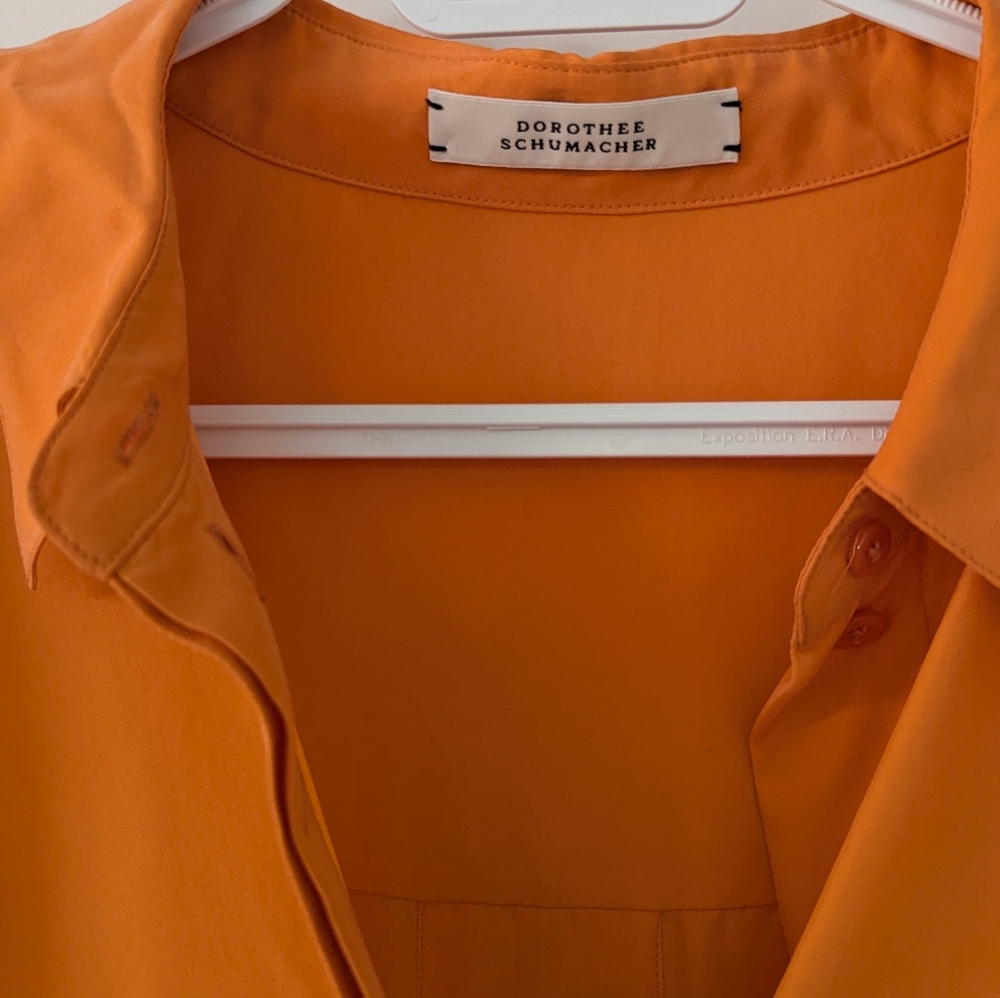 Dorothee Schumacher 100% Silk Blouse Orange Button Down Luxury Designer Size 4 - Picture 2 of 11
